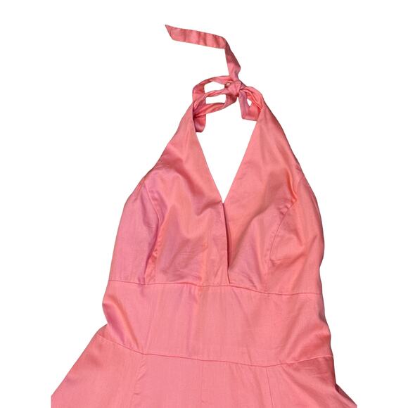Isaac Mizrahi Women's 12 Sleeveless Coral peach Halter midi Dress Fit and flare* - Picture 2 of 11